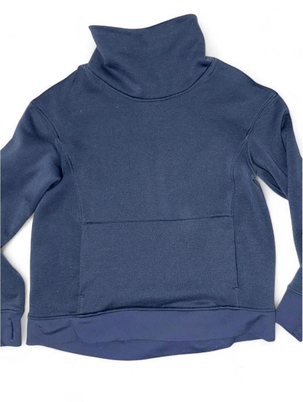 Lululemon Women's Navy blue scuba funnel neck fleece sweater sz 12 soft minimal